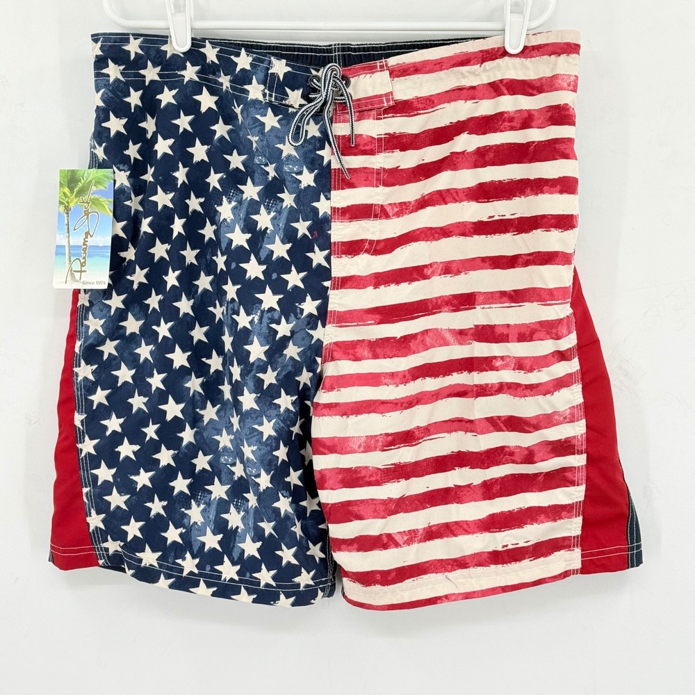Panama Jack Men's American Flag Swim Trunks Stars Stripes Board Shorts XL NWT